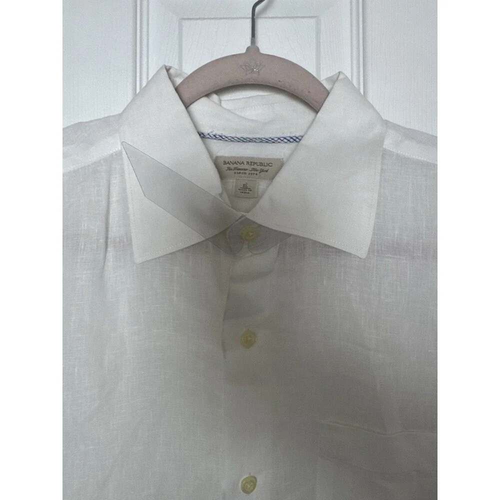 NWOT Banana Republic 100% Linen White XL Mens Shirt Long Sleeves